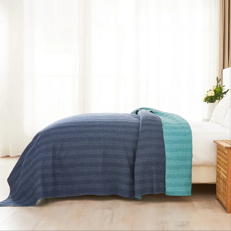 Hand-Stitched Reversible Kantha Coverlet 1