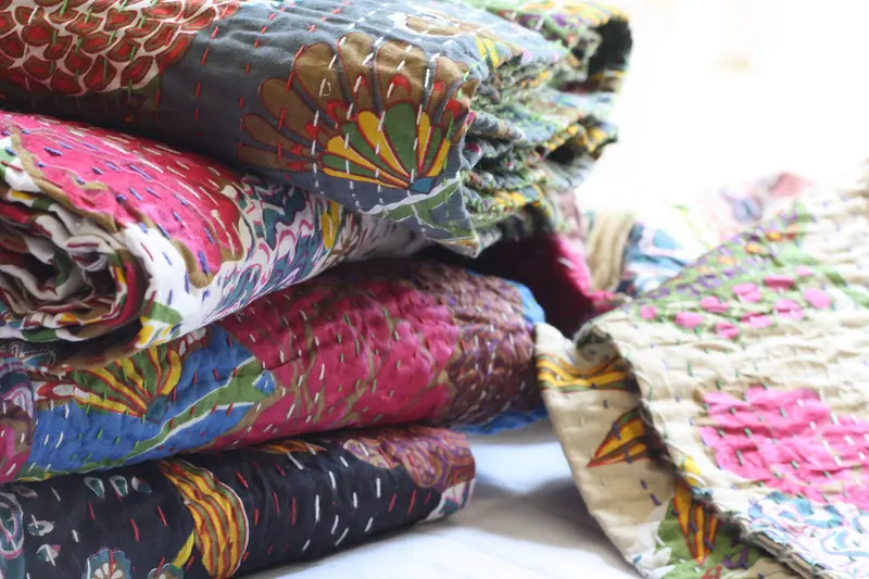 Handmade Kantha Throw Blanket In Crisp White 1