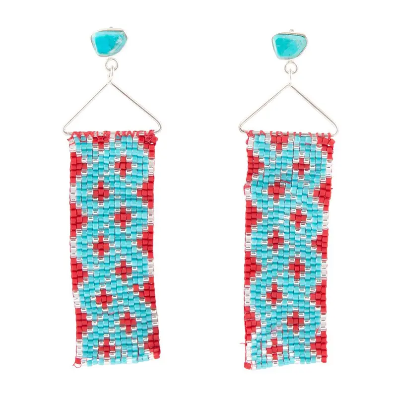 Handwoven Turquoise Seed Bead Earrings 1