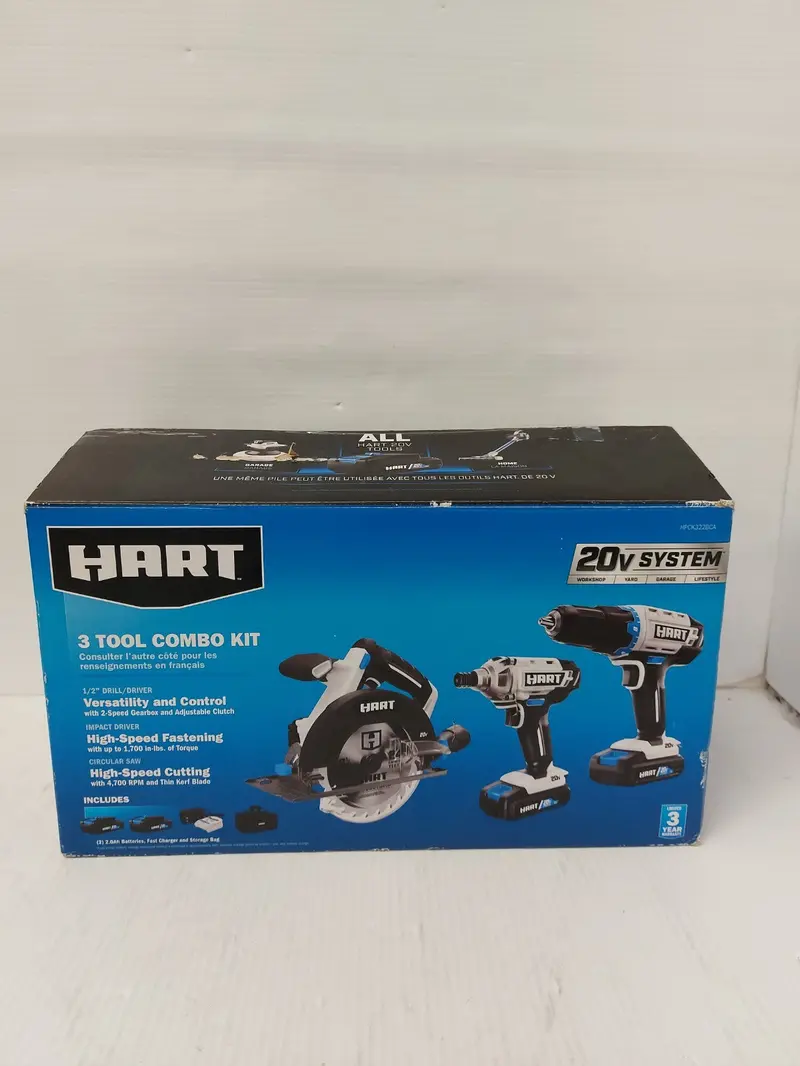 Hart 3-Piece Cordless Power Tool Combo Kit – Drill, Impact Driver & Led Light 1