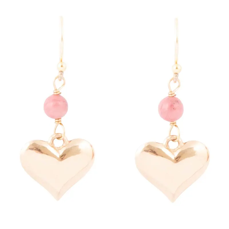 Heart Charm Earrings: Pink Rhodonite With Gold-Finished Accents 1