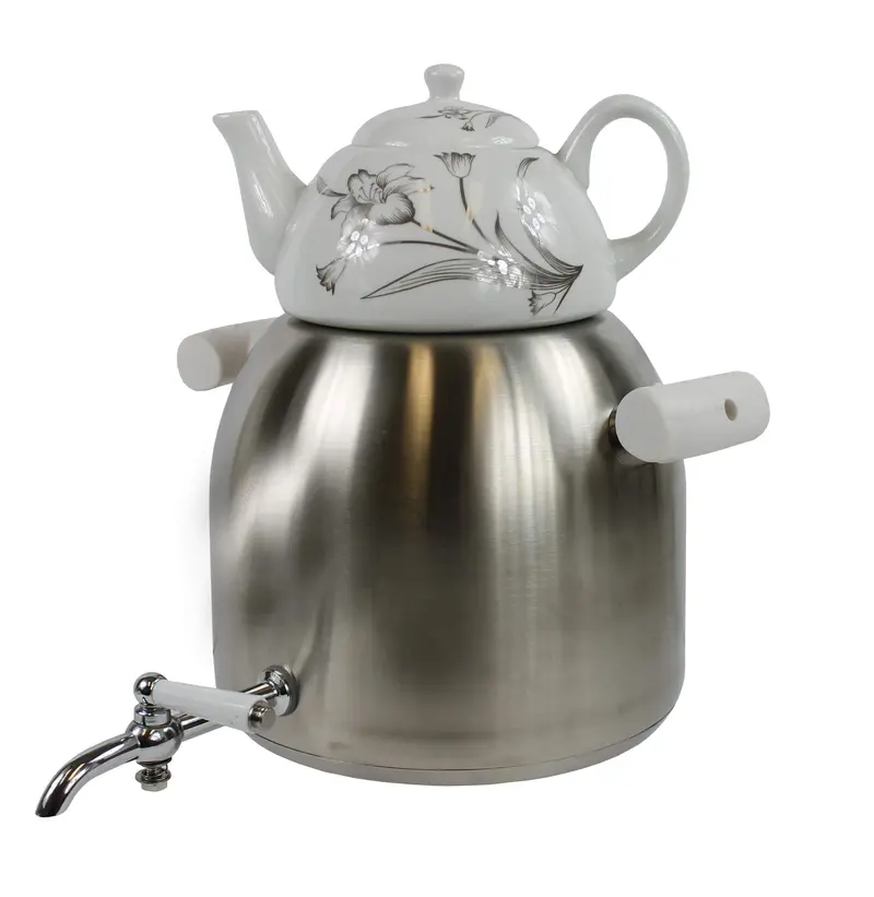 Home & Kitchenware Double-Layer Teapot Set: 6L Stainless Steel Base + 1L Floral Porcelain Top 1