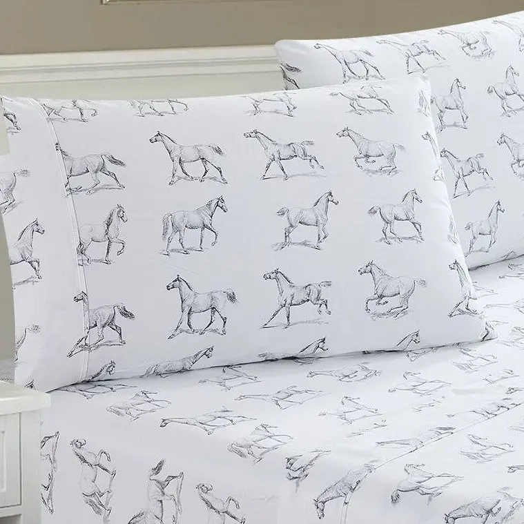 Horse-Printed Cotton Sheet Set 1