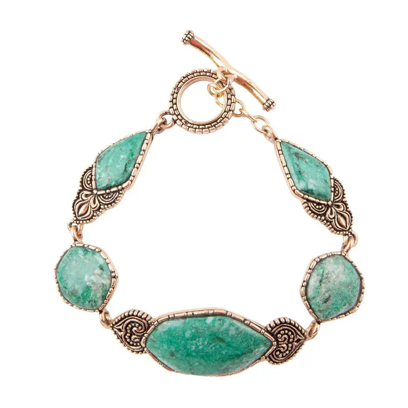Ikkat-Print Chrysocolla Link Bracelet With Gold Details 1