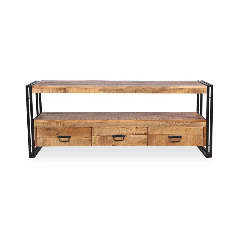Industrial Reclaimed Wood 3-Drawer Tv Console Unit 1