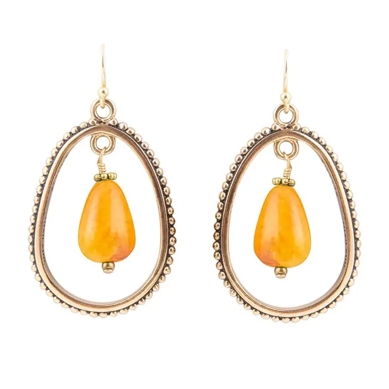 Inline-Style Orange Jade Drop Earrings With Gold Plating 1