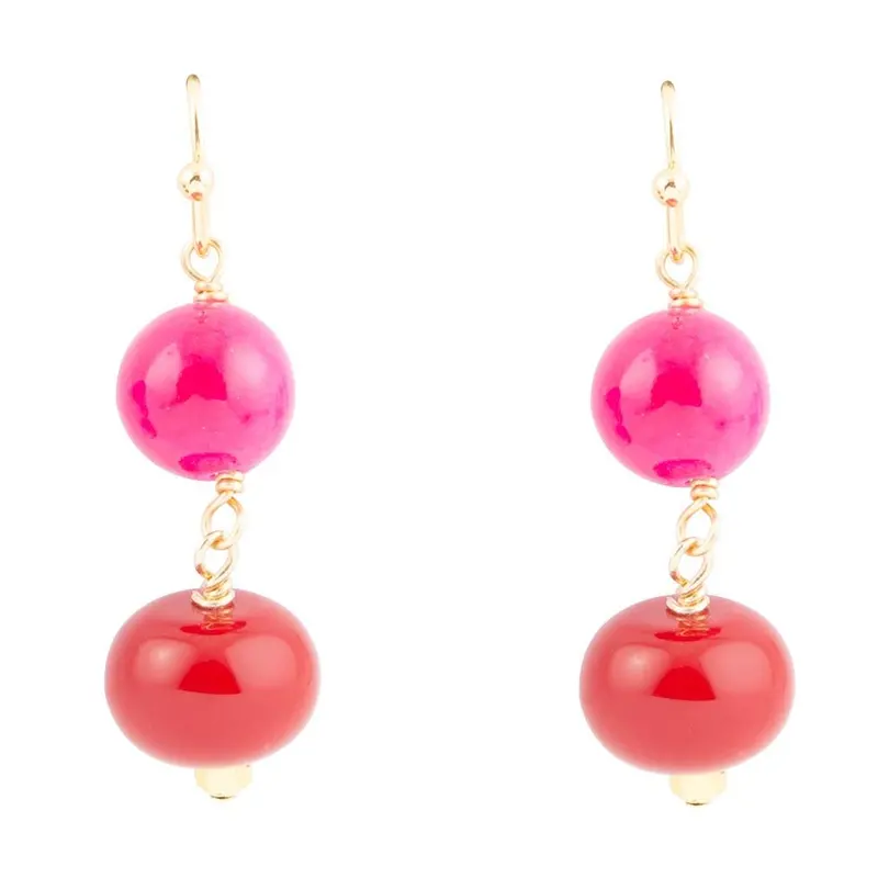Jade-Toned Pink And Red Drop Earrings With Gold Finish 1