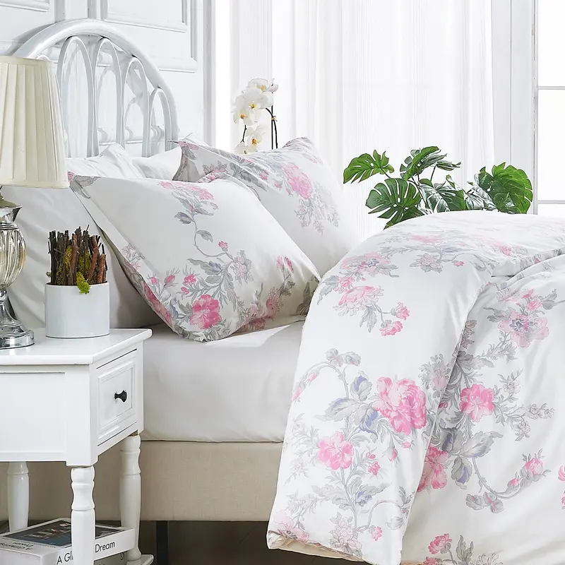 Jardin De Rose Floral Print Cotton Percale Duvet Set 1