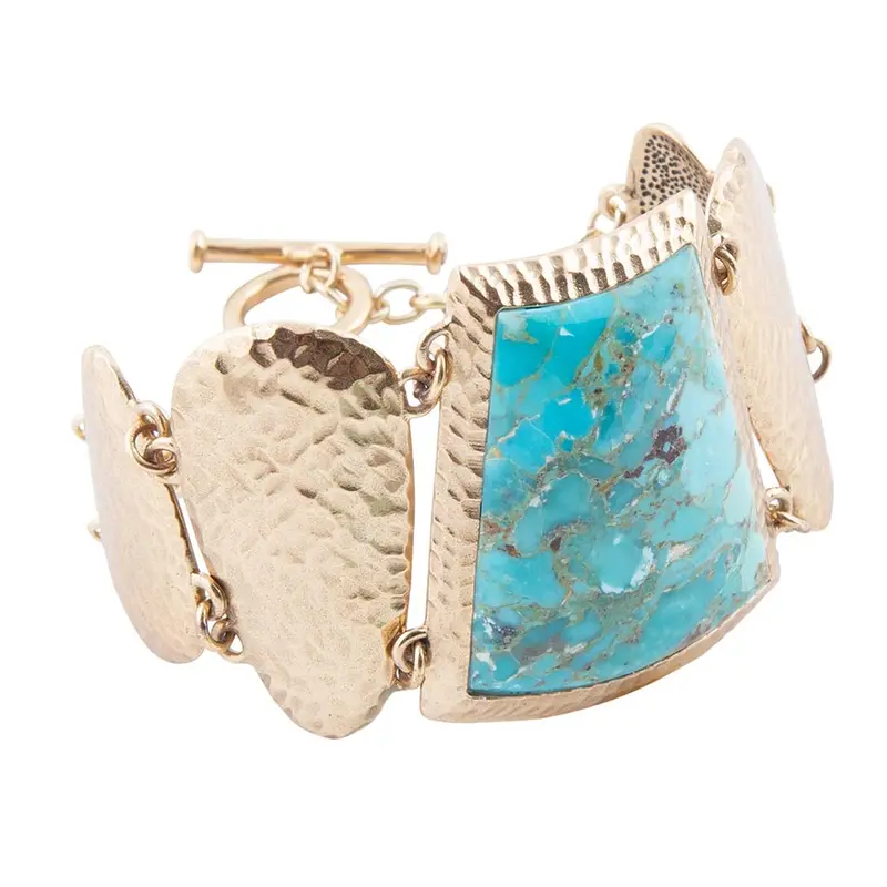 Jeweled Blue Turquoise Link Bracelet With Gold Tone 1