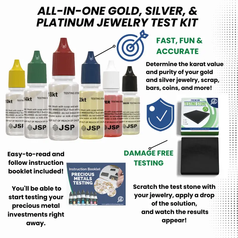 Jsp Multi-Metal Acid Tester Kit: Gold, Silver & Platinum Detection For Coins, Bars & Plated Items 1