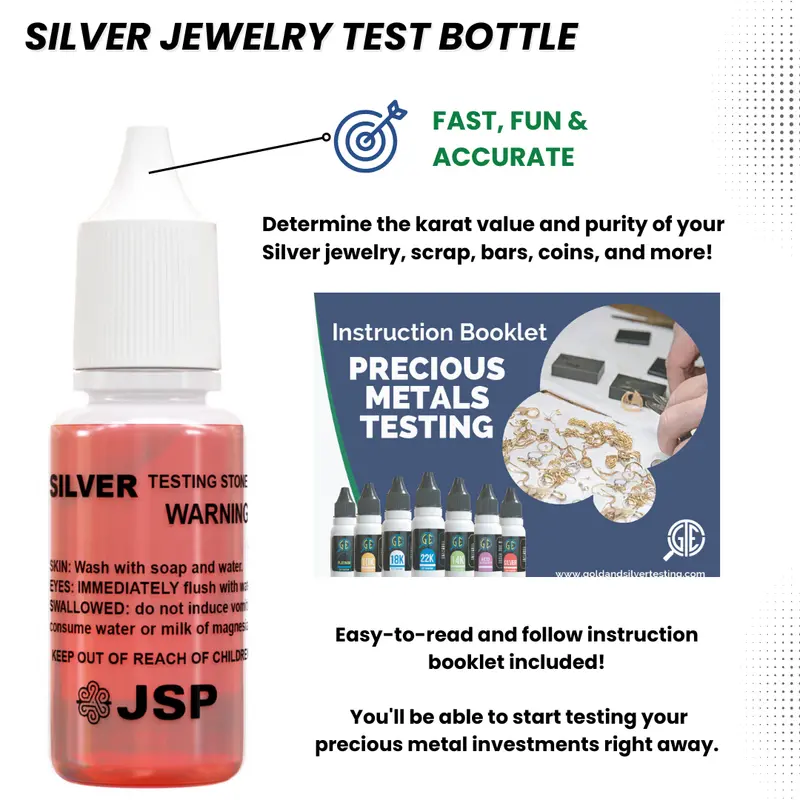 Jsp Sterling & Fine Silver Testing Kit: Acid Solutions For 925 & 999 Silver Authentication 1