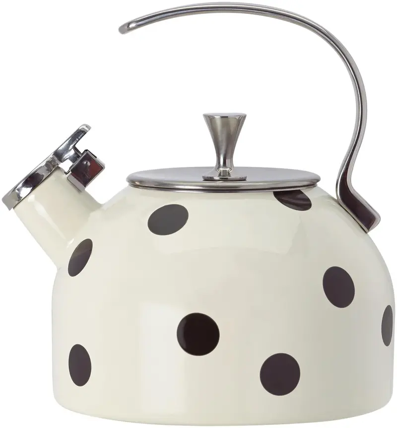 Kate Spade New York Deco Dot Gold-Trimmed Tea Kettle – 2-Quart Enamel Design 1