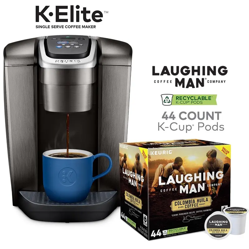 Keurig K-Elite Single-Serve Brewer In Brushed Slate – Includes Laughing Man Colombia Huila K-Cup Variety Pack 1