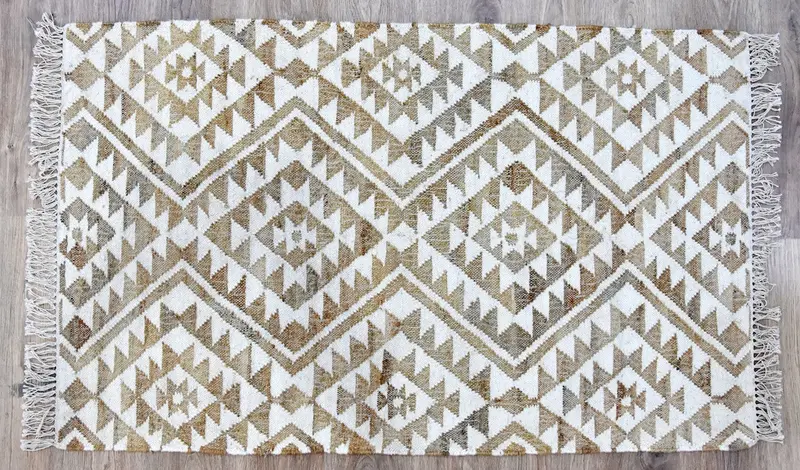 Kilim-Style Beige Rug – Jute And Wool Handmade Floor Cover 1