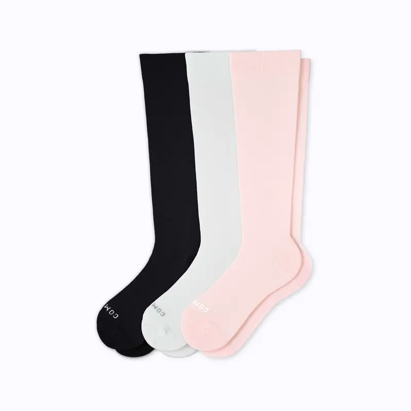 Knee-High Solid-Color Compression Socks – 3-Pack (Black, Rose, White) 1