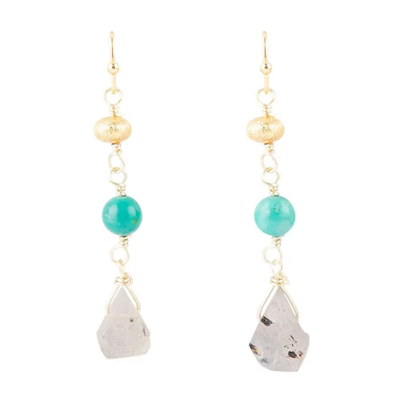 Labradorite And Turquoise Elongated Dangle Earrings 1