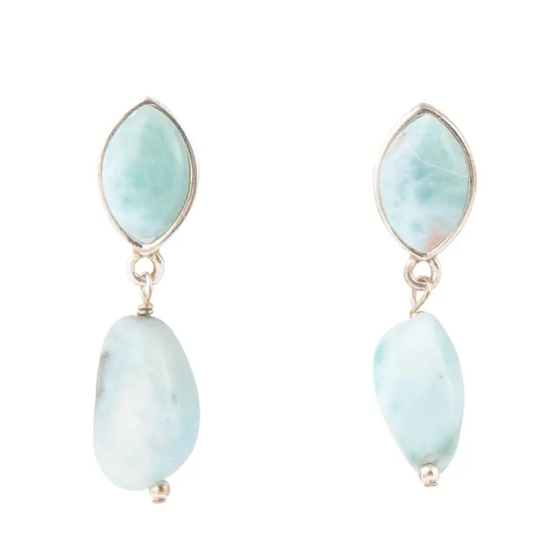 Larimar Teardrop Earrings With Sterling Silver Settings 1