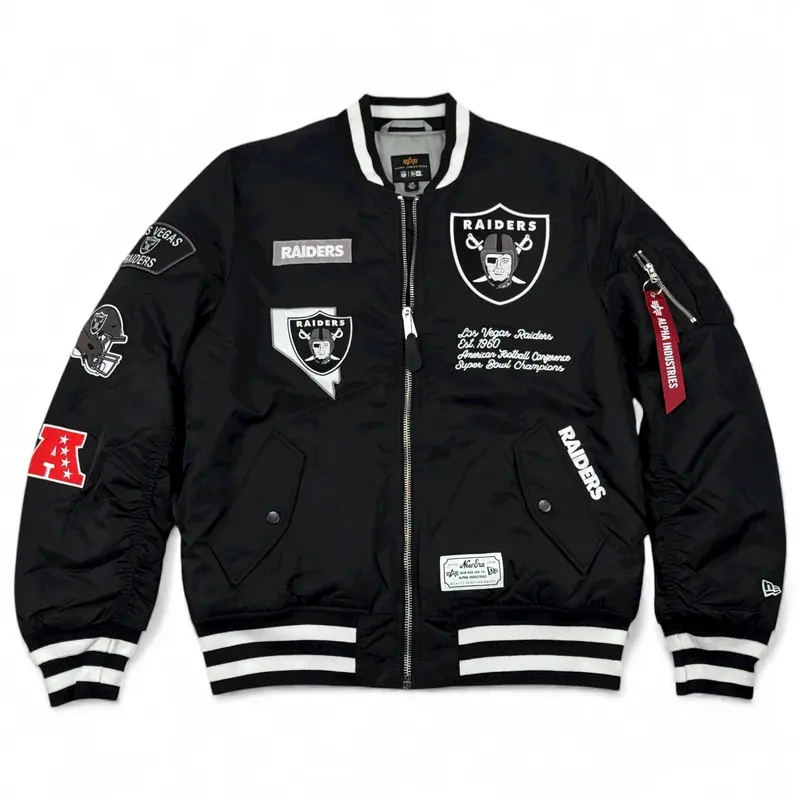 Las Vegas Raiders Alpha Industries X New Era Ma-1 Satin Bomber Jacket – Matte Black 1