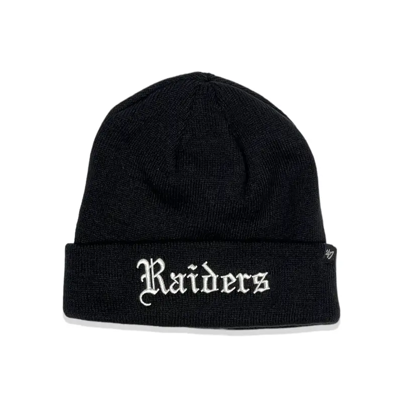 Las Vegas Raiders Old English Knit Beanie – 47 Brand Raised Cuff In Black 1