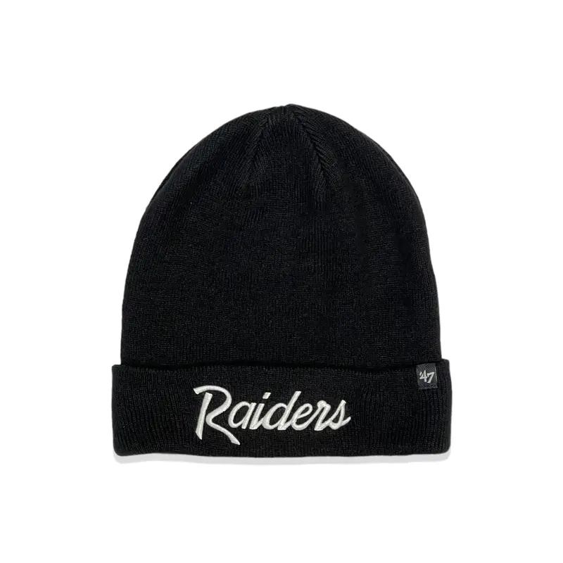 Las Vegas Raiders Vintage Script Knit Beanie – 47 Brand Raised Cuff In Black 1