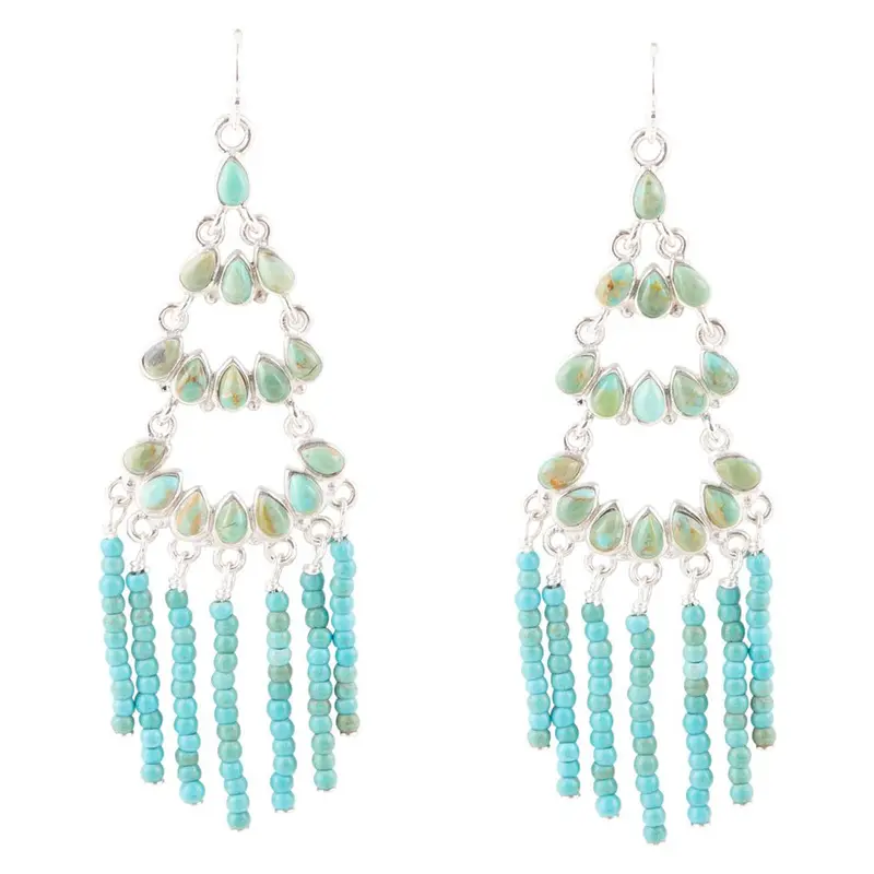 Layered Turquoise Chandelier Earrings In Gold Tone 1