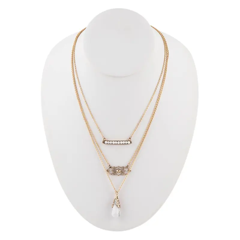 Layered White Howlite Pendant Necklace With Bronze Accents 1