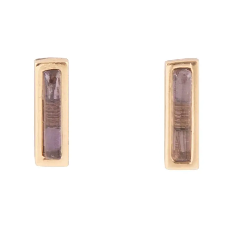 Linear Amethyst And Bronze Stud Earrings 1