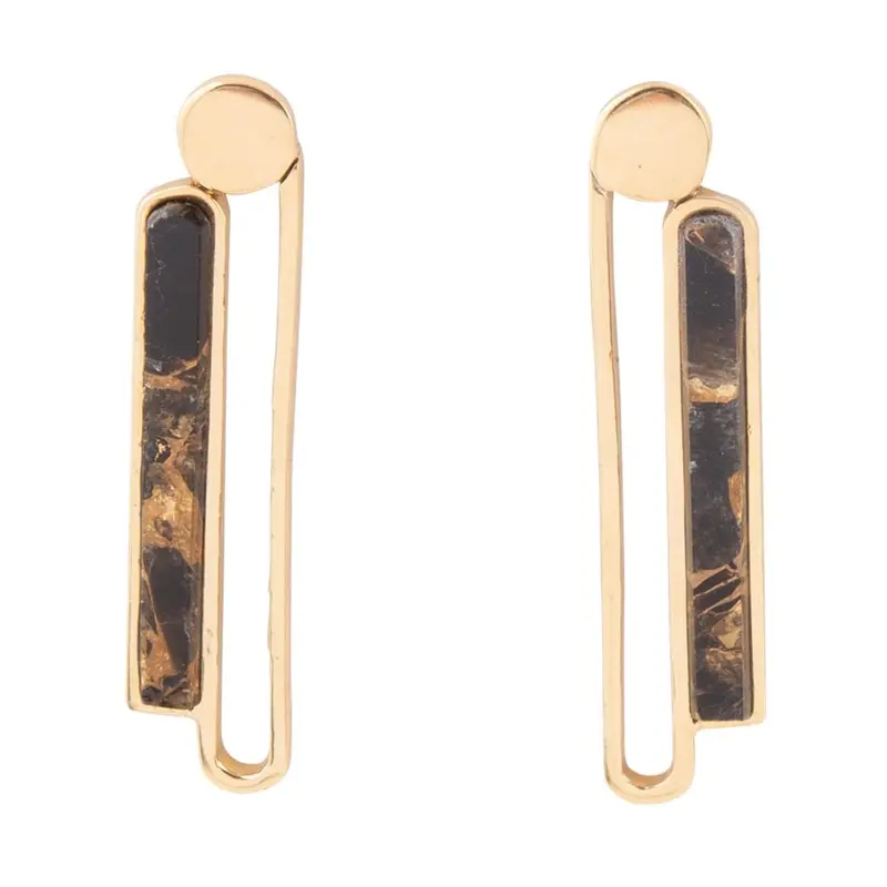 Linear Black Shungite Matrix Earrings With Gold-Tone Detailing 1