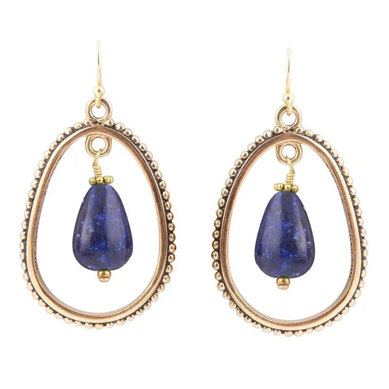Linear Lapis Lazuli Drop Earrings In Gold-Finished Metal 1