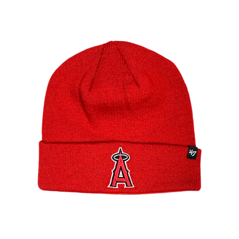 Los Angeles Angels Knit Beanie – 47 Brand Raised Cuff In Red 1