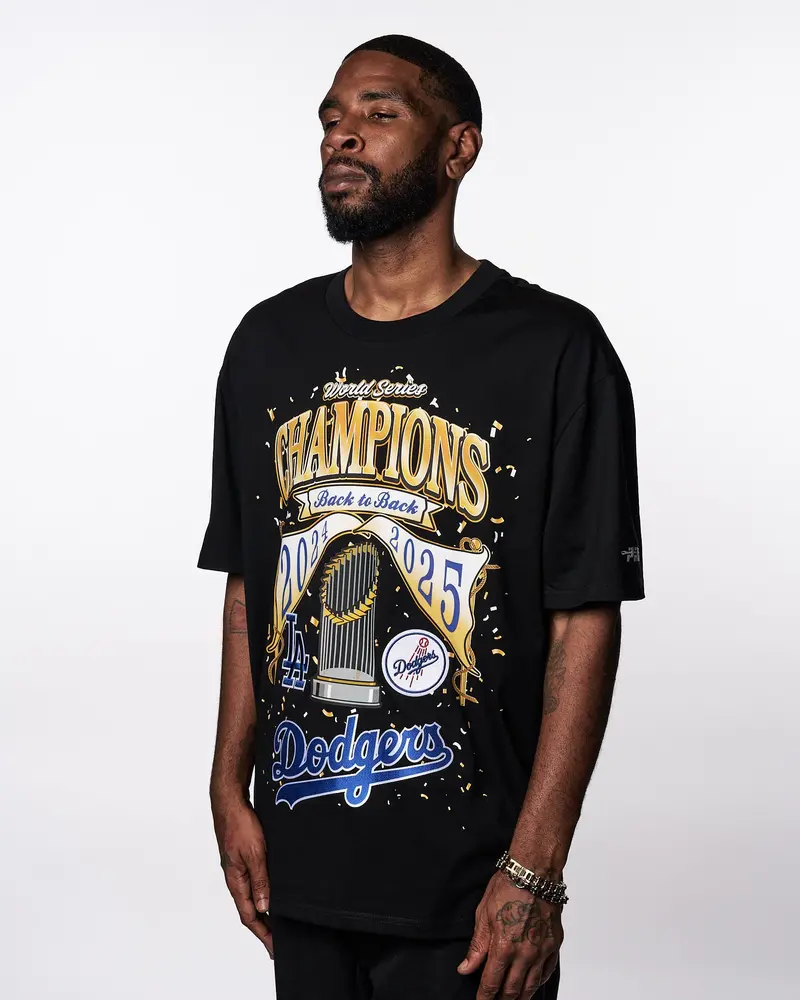 Los Angeles Dodgers 2025 Back-To-Back Champions Black Classic T-Shirt 1