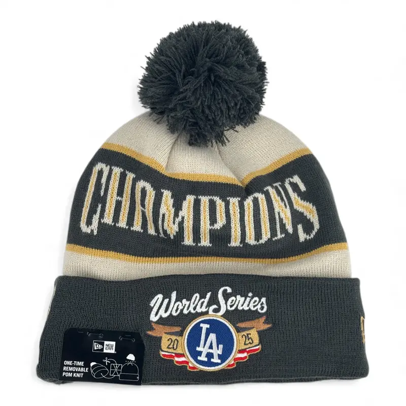 Los Angeles Dodgers 2025 World Series Champions Beanie – New Era Locker Room Pom Knit 1