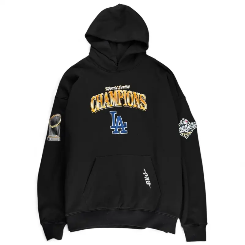 Los Angeles Dodgers 2025 World Series Champions Drop Shoulder Fleece Hoodie – Black 1