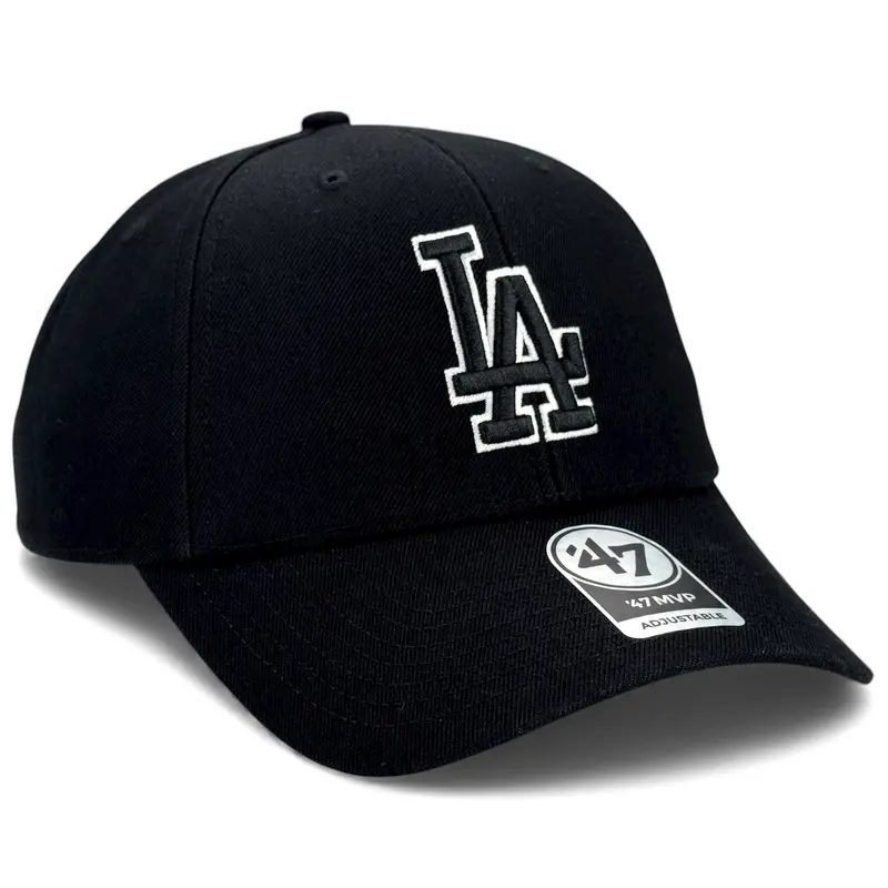 Los Angeles Dodgers 47 Brand Mvp Cap – White Outline On Black 1