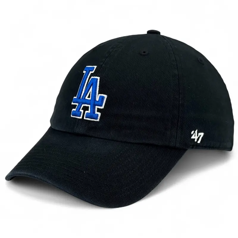 Los Angeles Dodgers 47 Clean Up Cap – Black Base With Blue Logo 1