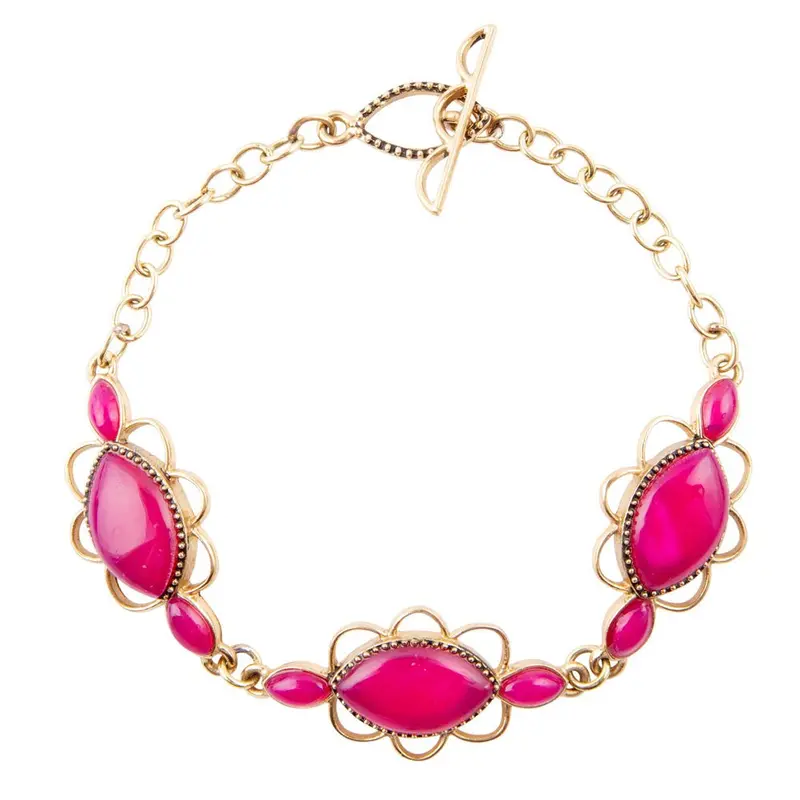 Magenta Agate Link Chain Bracelet 1