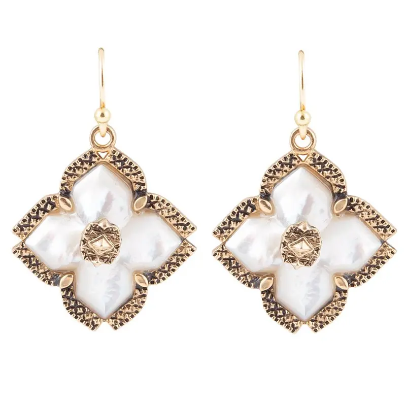 Maltese Cross Earrings Featuring White Mother-Of-Pearl And Gold Plating 1
