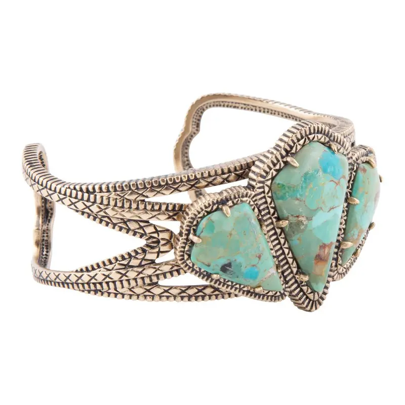 Maltese-Style Blue Turquoise Cuff Bracelet In Gold Tone 1