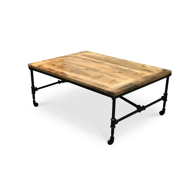 Mango Wood Rolling Coffee Table With Casters 1