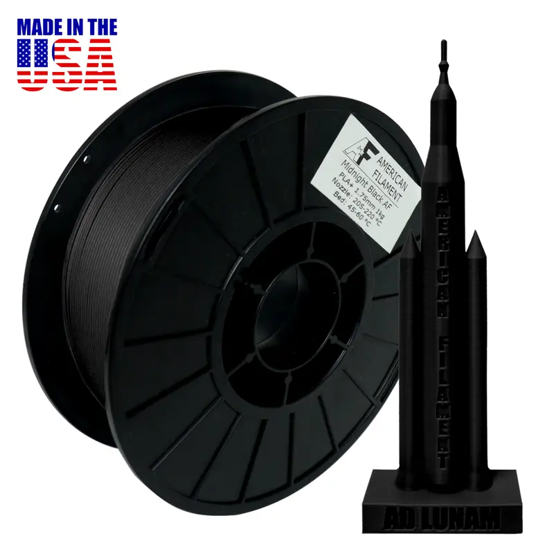 Matte Black Af Pla+ Filament – 1.75 Mm, Usa-Made, Non-Reflective Finish For Professional-Looking Models 1