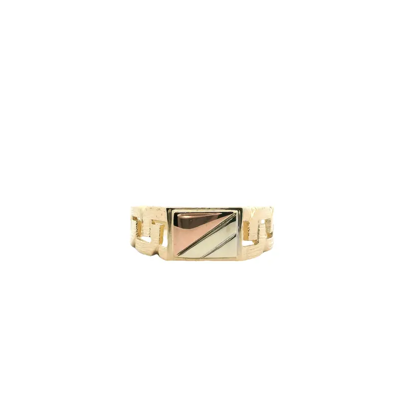 Men'S 14K Tri-Color Gold Curb-Link Rectangle Ring 1