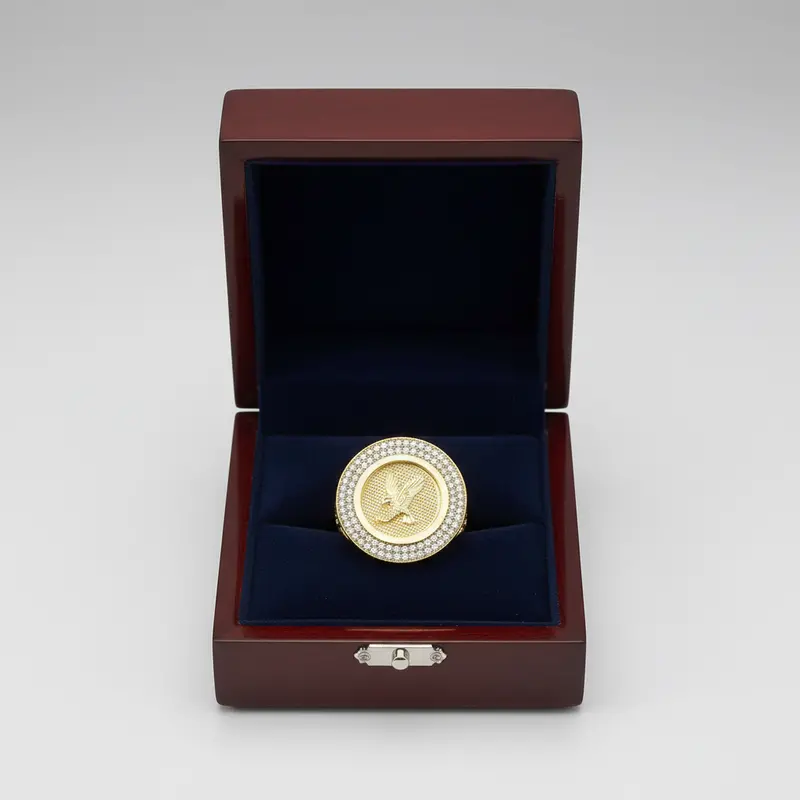 Men'S Eagle-Embossed Ring In 10K Yellow Gold With Cubic Zirconia 1