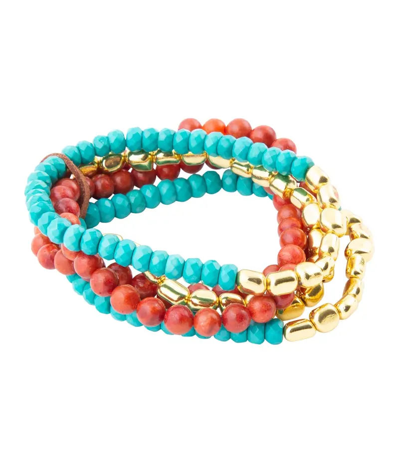 Mesa Collection Bracelet Set: Blue Magnesite, Red Coral & Gold-Tone Accents 1