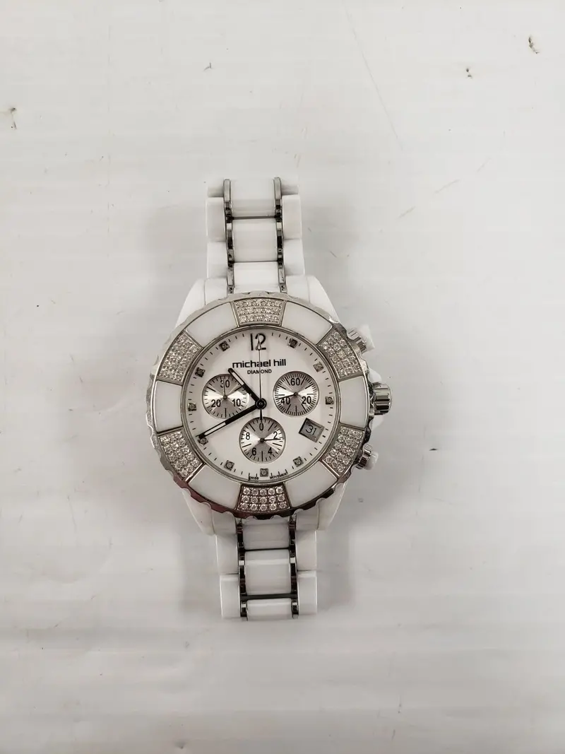 Michael Hill Diamond Accent Watch – White Ceramic Case, 0.75Ct Tw Diamond Bezel 1