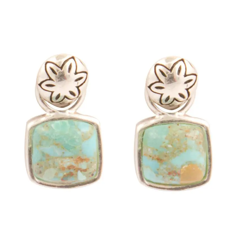 Mini Turquoise Stud Earrings In Oxidized Sterling Silver 1