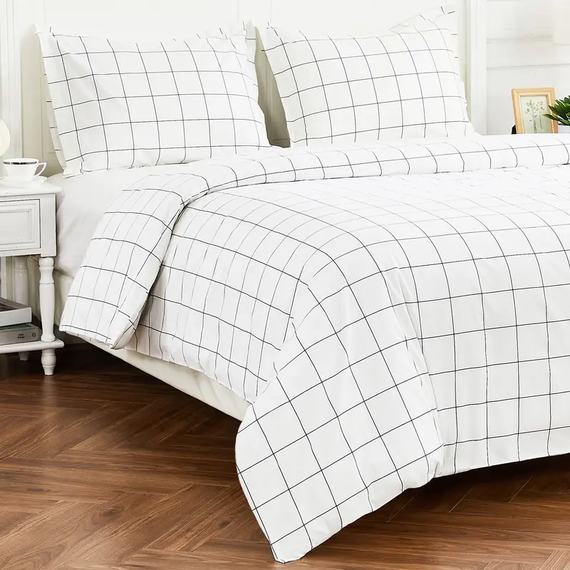 Modern Grid-Print Cotton Percale Duvet Set 3