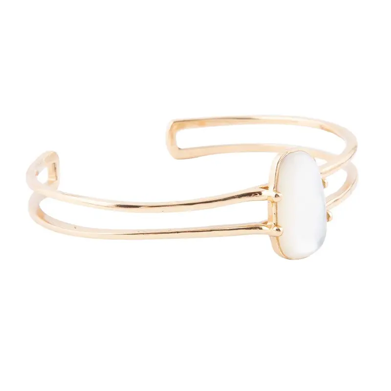 Modern Mother-Of-Pearl Cuff Bracelet With Gold Accent Band 1