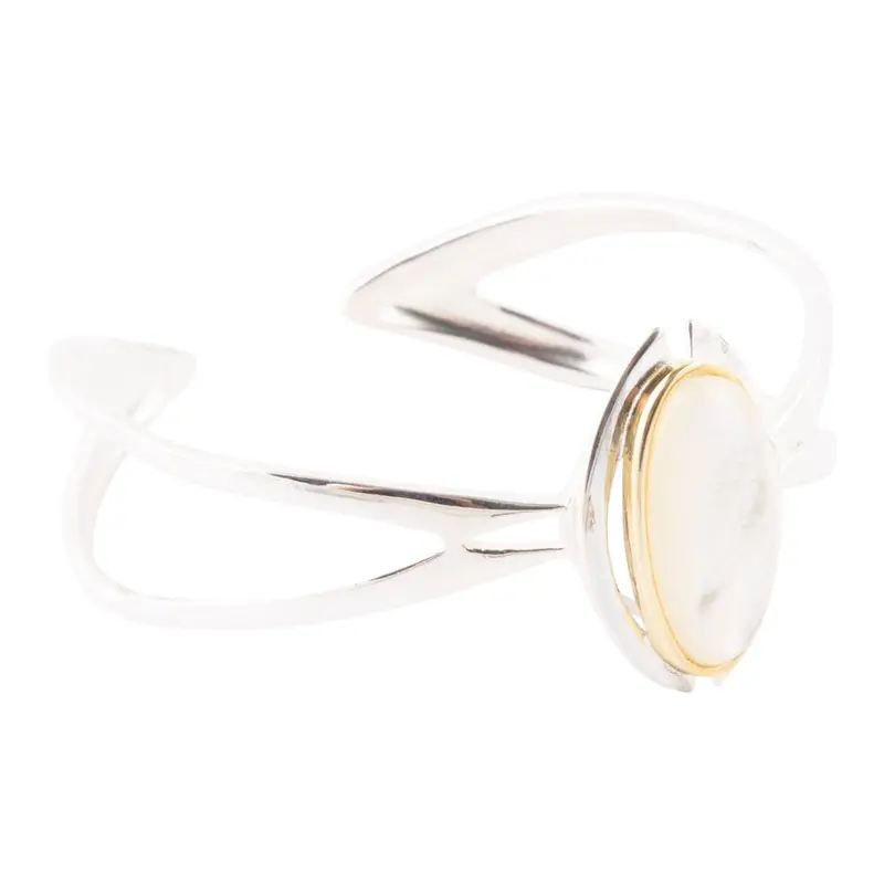 Mother-Of-Pearl Shine Cuff Bracelet With Polished Gold-Tone Edges 1