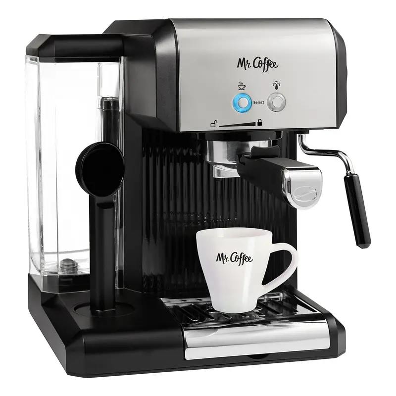 Mr. Coffee Café Steam Espresso & Cappuccino Maker – Dual-Tone Silver/Black Design 1