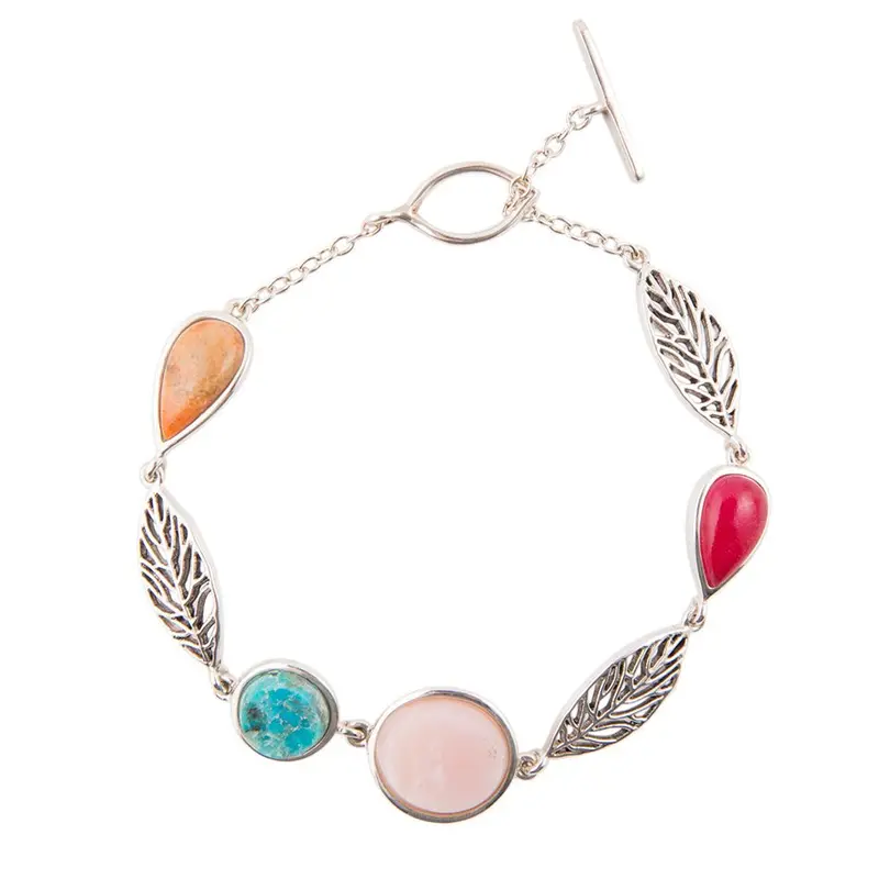 Multi-Stone Sterling Silver Leaf Bracelet – Nature-Inspired Layered Accents 1